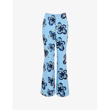 Hazy floral flared-leg high-rise velvet trousers