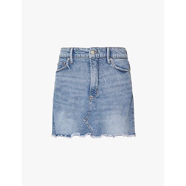 Uniform raw-hem stretch-denim mini skirt