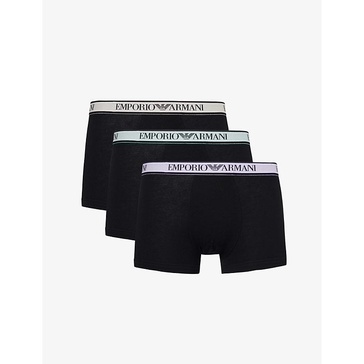 Branded-waistband pack of three stretch-cotton trunks