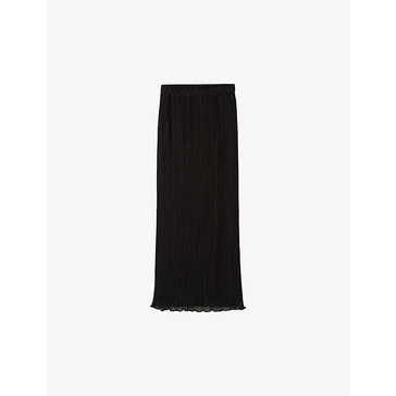 Pleated elasticated-waist woven midi skirt