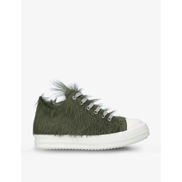 Furry low-top calf-hair platform trainers