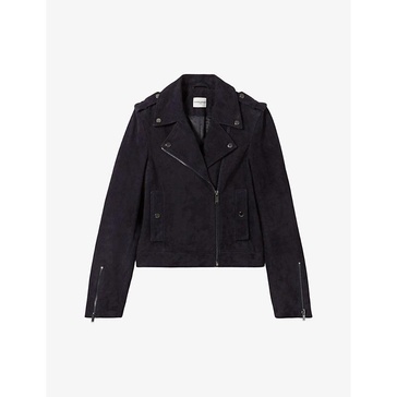 Regular-fit zip-up suede biker jacket