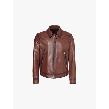 Collared regular-fit leather jacket