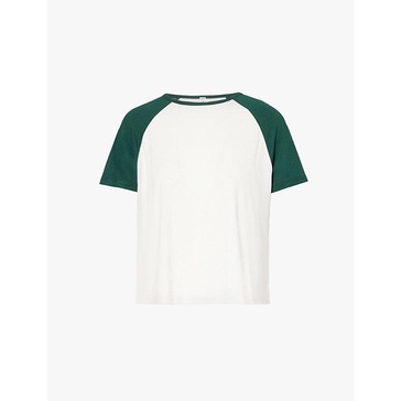 Short-sleeved colour-block stretch-woven jersey T-shirt