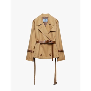 Twill-weave belted cotton trench coat