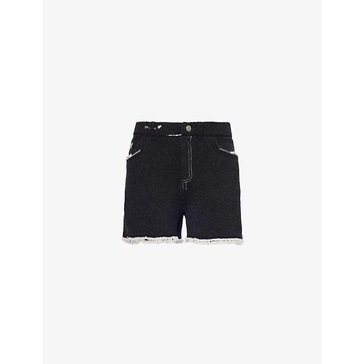 Fringed five-pockets cashmere and cotton-blend shorts