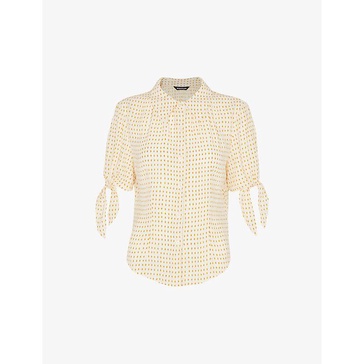 Oval spot-print tie-sleeve woven blouse