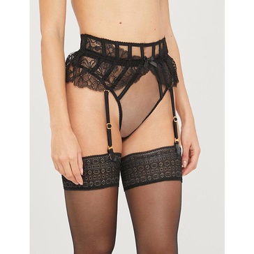 Rozlyn mesh and lace suspender thong