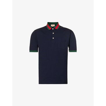 Striped-collar regular-fit stretch-cotton piqué polo shirt