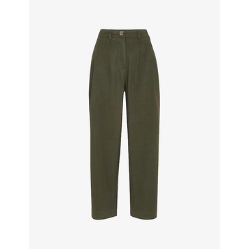 Bethany pleated barrel-leg mid-rise cotton trousers