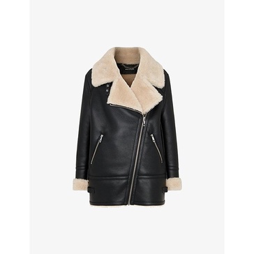 Faux fur-lined relaxed-fit faux-leather jacket