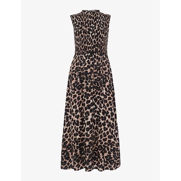 Heidi shirred-bodice leopard-print woven midi dress