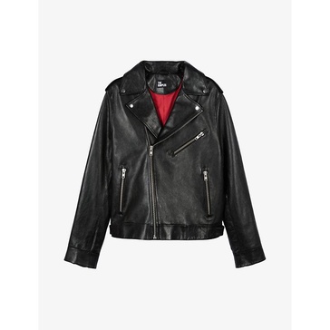 Zip-up relaxed-fit leather biker jacket