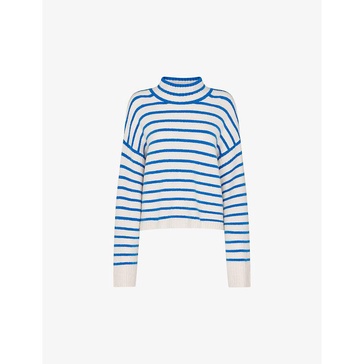 Striped funnel-neck knitted jumper