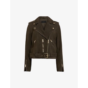 Balfern belted-waist slim-fit suede biker jacket