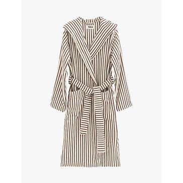 Hooded striped organic-cotton robe