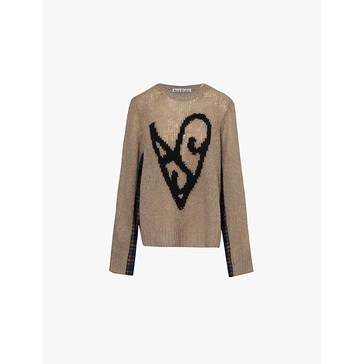 Heart-embroidered knitted wool-blend jumper