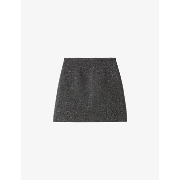 Regular-fit mid-rise flared wool-blend mini skirt