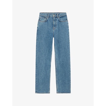 Stonewashed straight-leg mid-rise stretch-denim jeans