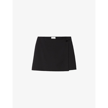 Wrap-front mid-rise woven skort