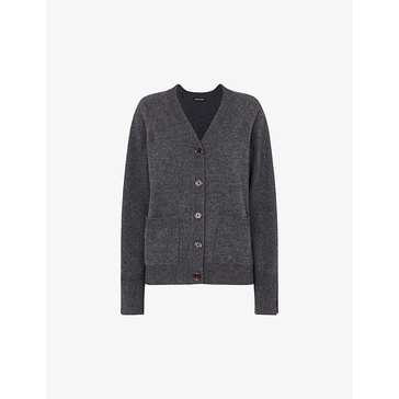 Relaxed-fit pocket-embroidered wool cardigan