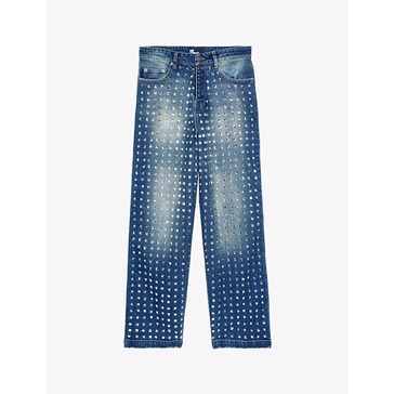 Stud-embellished relaxed-fit high-rise stretch-denim jeans