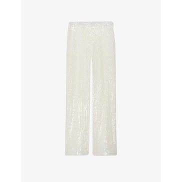 Sequin-embellished wide-leg mid-rise stretch-woven trousers