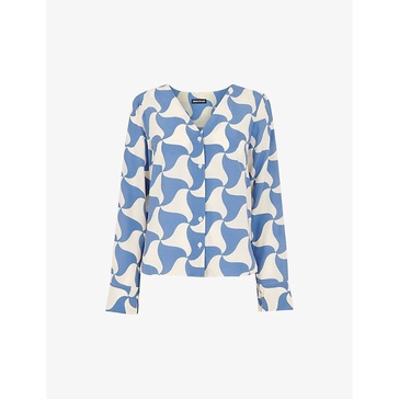 Spun triangle-print V-neck woven blouse