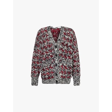 Houndstooth-pattern V-neck wool-blend cardigan