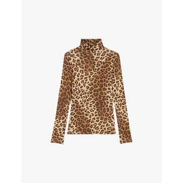 Leopard-print high-neck knitted jumper