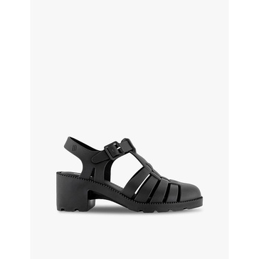 Possession caged-straps woven heeled sandals