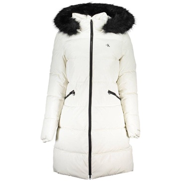 elegant long sleeve jacket with fur-trimmed women's hood