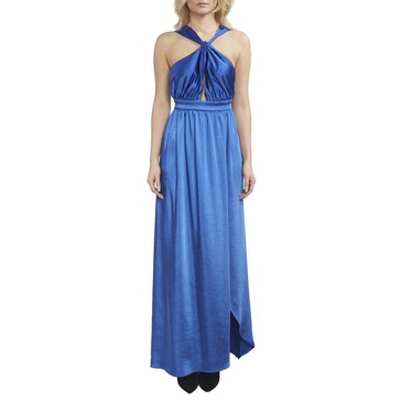 Blue Satin Sleeveless Dress