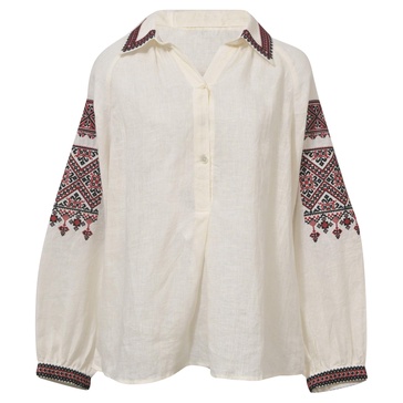 jill embroidered blouse in cream white linen