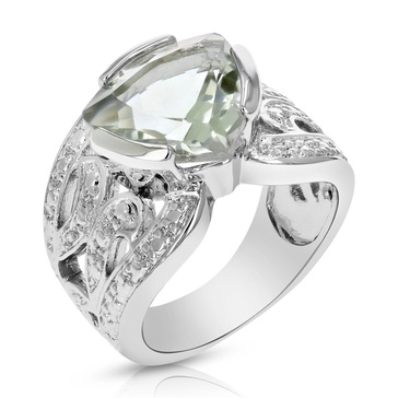 2.60 cttw green amethyst fashion ring in brass with rhodium triangle shape 10 mm