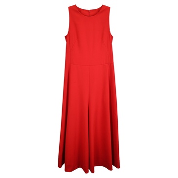 sleeveless pleated midi dress in red cotton