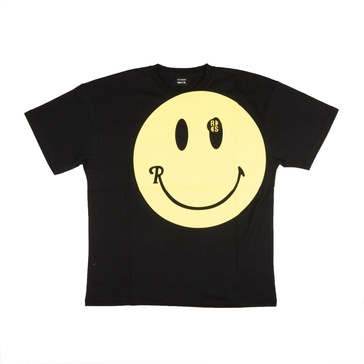 x smiley print big fit t-shirt - black