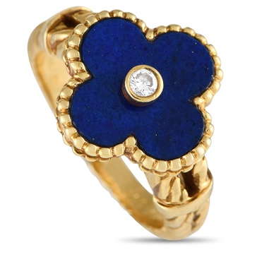 vintage alhambra 18k yellow gold diamond and lapis ring vc24-111224