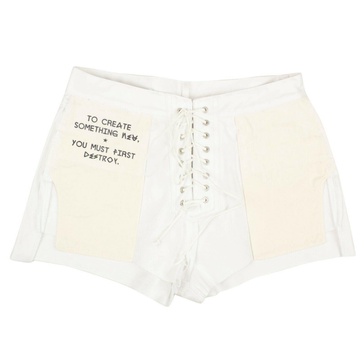 lace up distressed denim shorts - white