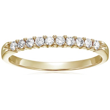 1/4 cttw round diamond wedding band for women in 14k yellow gold, 10 stones prong set