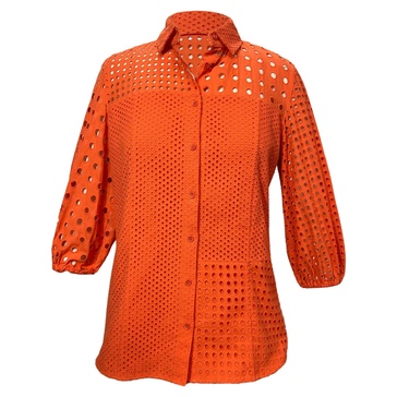 punto eyelet blouse in orange cotton