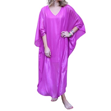 silk caftan dress in magenta shimmer