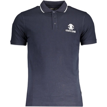 men's blue short sleeve cotton polo t-shirt with white logo