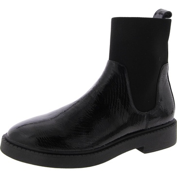 womens patent pull on chelsea boots