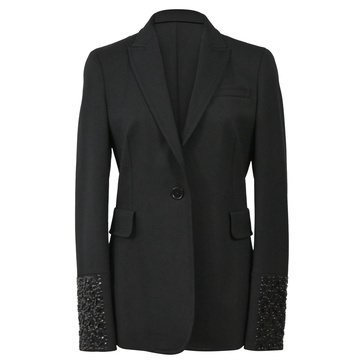 punto single-breasted beaded cuff blazer in black wool