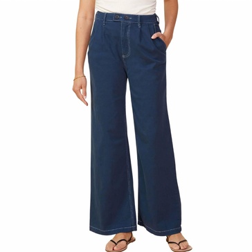 cotton twill wide leg trousers in dark denim