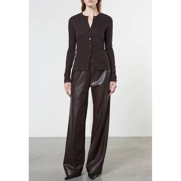 soft faux leather straight leg pant in espresso