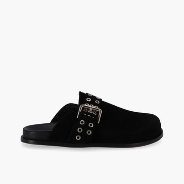 halia black leather mules