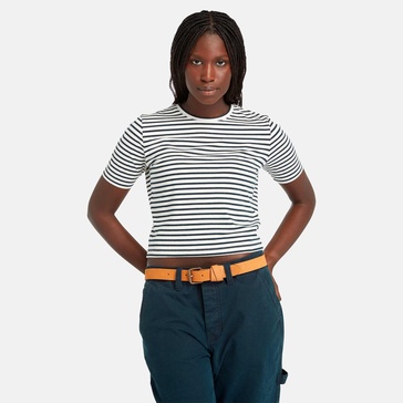 women's striped cropped short sleeve t-shirt