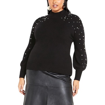 plus womens embellished long sleeve crewneck sweater